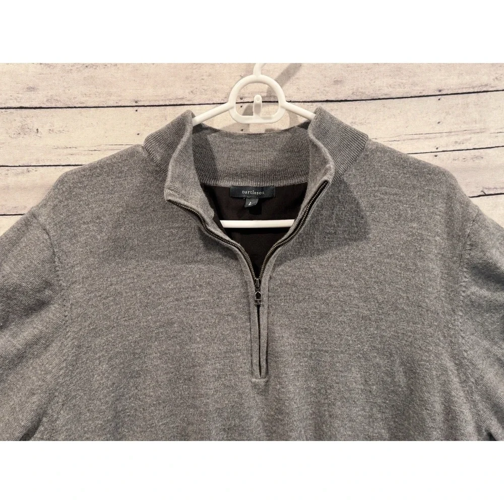 TURTLESON Mens 1/4 Zip Sweater L Gray Pullover Merino Wool Insulated Golf Logo